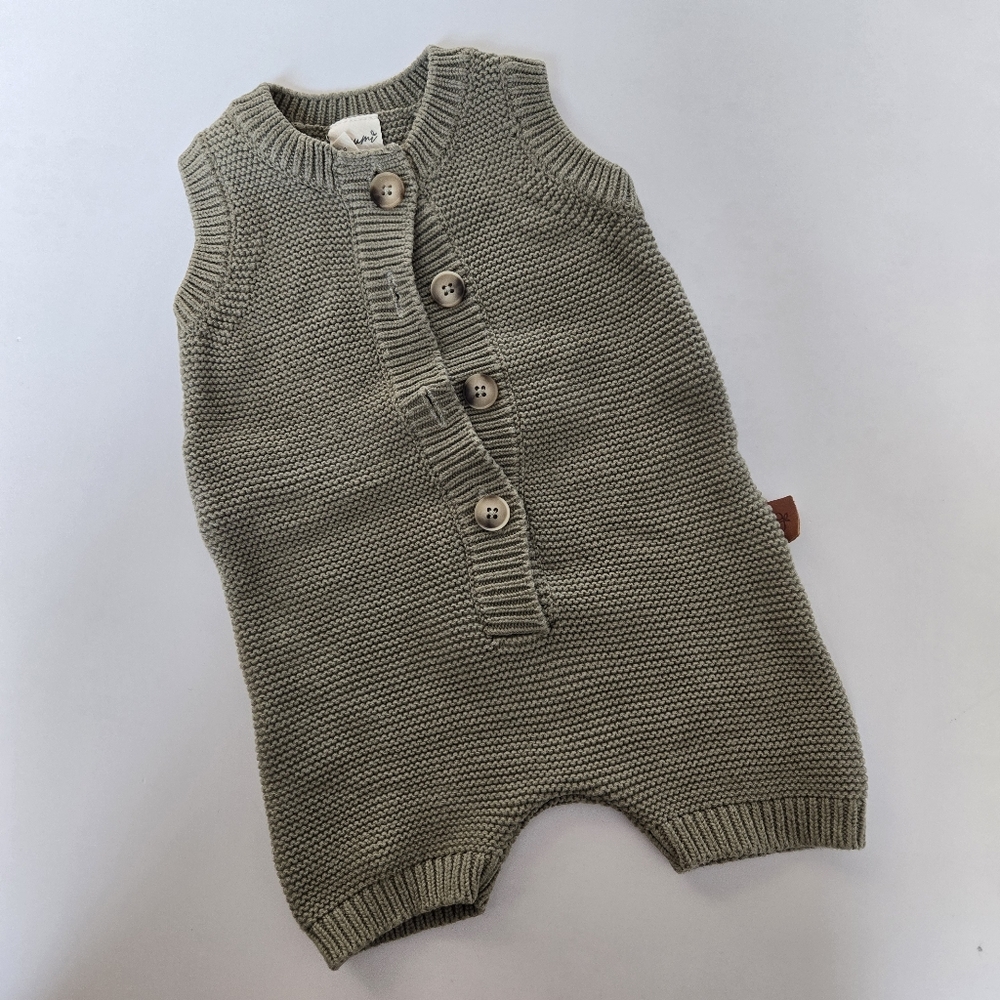 Goumi Sleeveless Knit Artichoke Green Baby Romper 0-3m